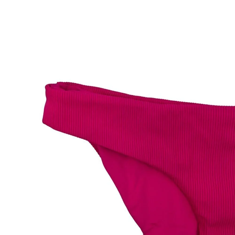 L*Space Women’s Sandy Bikini Bottom Classic Fuchsia Ribbed Sz XS New